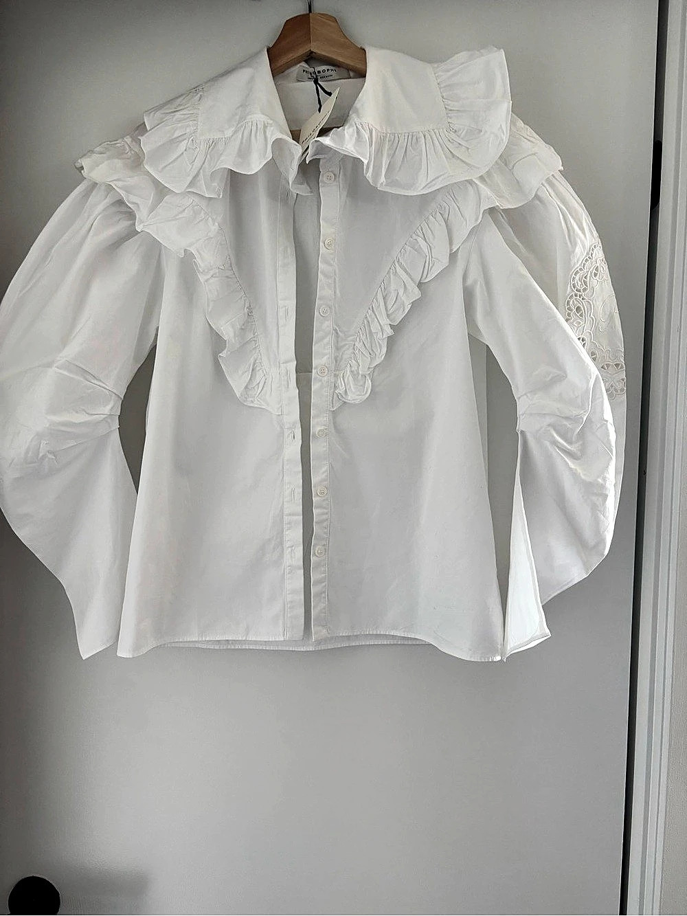Philosophy di Lorenzo Serafini White Ruffle Blouse Size 42 NWT